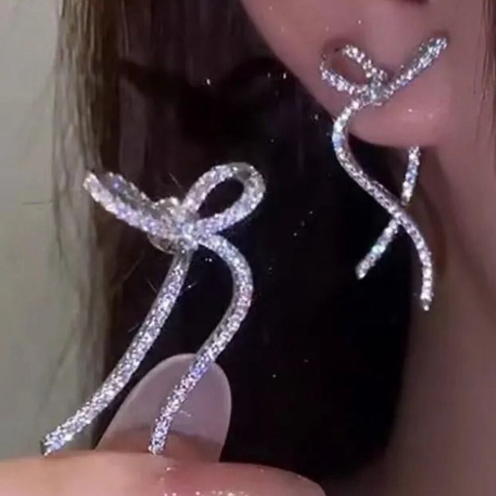 Rhinestone Bow Stud Earrings